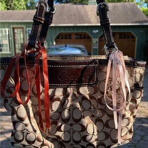 Coach Brown Shoulder Bag with Signature Monogram